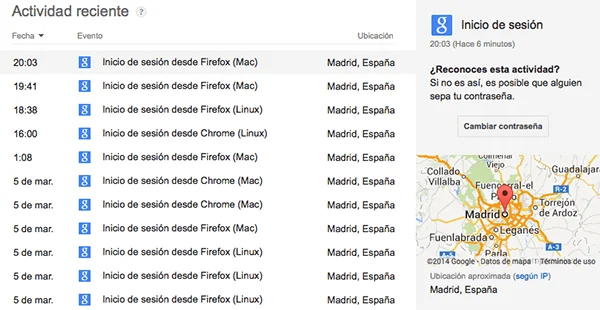 Actividad de tu cuenta de Google