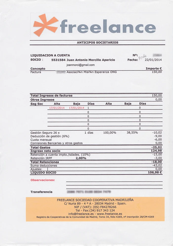 Liquidación Freelance Cooperativa Autónomos