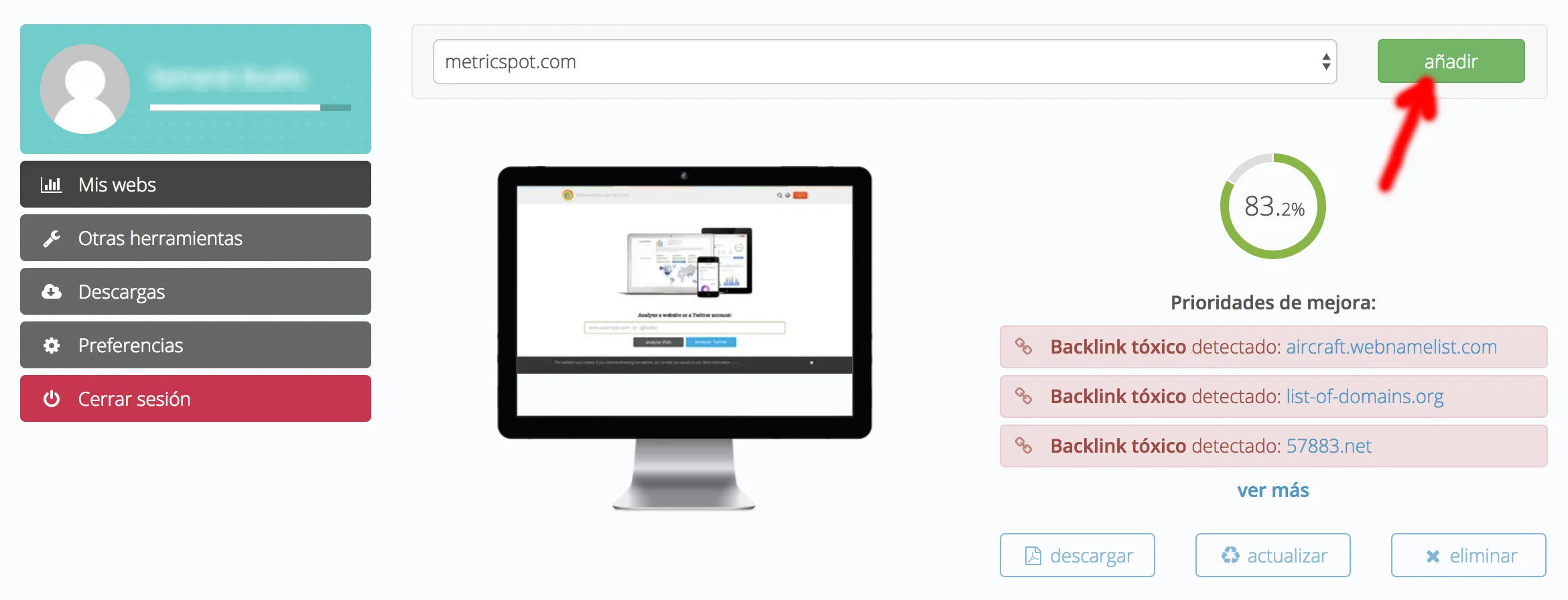 metricspot panel control backlinks